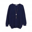OASAP FashionWomen V Neckline Long Sleeves Fancy High-Low Sweater, navy, one size, OP57963
