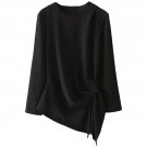 OASAP Asymmetrical Black Simple Ruffles Women Long Sleeves Blouse, black, M, OP57955
