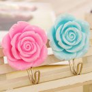 Rosette Floral Pattern Towel Hook Hanger for Kitchen Bathroom, pink&blue, one size, OP58016