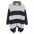 OASAP Fashion Women Long Sleeves Wide Stripes Knit Sweater with Slits, royal blue, one size, OP57962