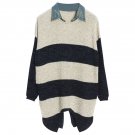 OASAP Fashion Women Long Sleeves Wide Stripes Knit Sweater with Slits, black, one size, OP57962
