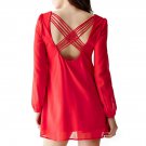 OASAP Red Cross Straps Back Chiffon Shift Mini Dress, red, one size, OP58688