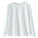 OASAP Vertical Striped Print Women Long Sleeves Knit Blouse, white, one size, OP58875