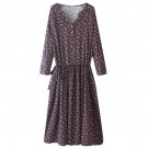 OASAP Women Long Sleeves Vintage Floral Medi Dress, multi, L, OP58873
