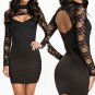 OASAP Women Lace Long Sleeves Black Mini Dress, black, one size, OP58933