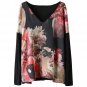 OASAP Fashion Women Long Sleeves Black Floral Tee wih V Neck, black, S, OP59092