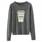 OASAP Man Long Sleeves Coffee Cup Print Slim Fit Sweater, grey, one size, OP59059