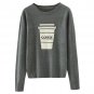 OASAP Man Long Sleeves Coffee Cup Print Slim Fit Sweater, grey, one size, OP59059