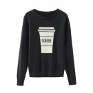 OASAP Man Long Sleeves Coffee Cup Print Slim Fit Sweater, black, one size, OP59059