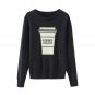 OASAP Man Long Sleeves Coffee Cup Print Slim Fit Sweater, black, one size, OP59059