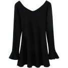 OASAP Woman Double V Neckline Long Sleeves Mini Flare Dress, black, S, OP59322