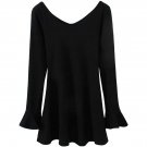 OASAP Woman Double V Neckline Long Sleeves Mini Flare Dress, black, M, OP59322