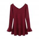 OASAP Woman Double V Neckline Long Sleeves Mini Flare Dress, burgundy, M, OP59322