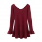 OASAP Woman Double V Neckline Long Sleeves Mini Flare Dress, burgundy, M, OP59322