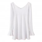 OASAP Woman Double V Neckline Long Sleeves Mini Flare Dress, white, S, OP59322