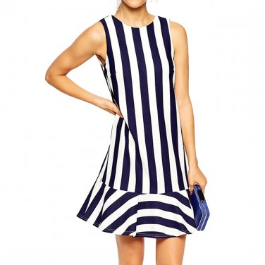 OASAP Women Blue White Striped A-Line Mini Dress, blue&white, S, OP60720