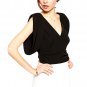 OASAP Women Black V-neck Cropped Club Top with Drape Kimono Sleeve, black, M, OP60717