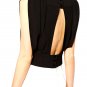 OASAP Women Black V-neck Cropped Club Top with Drape Kimono Sleeve, black, L, OP60717