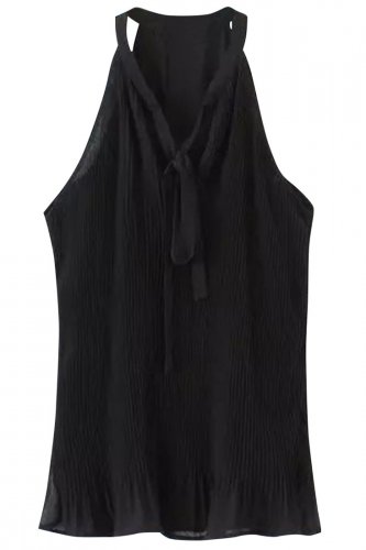 Stylish Hot Sleeveless Neck-Tie Halter Blouse, black, S, 66665