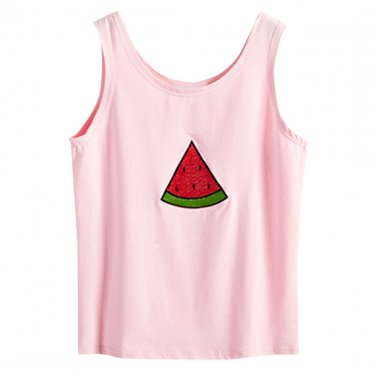 Yummy Watermelon Embroidery Tank,blush,one size