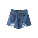 Gorgeous Destroyed High Waist Denim Chic Shorts,M,blue, 66418