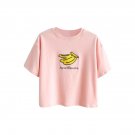 Banana Pattern Embroidery Drop Shoulder Tee Cool, blush, one size, 66781