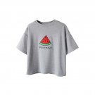Watermelon Pattern Embroidery Drop Shoulder Tee Cool, grey, one size, 66784