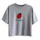 Strawberry Pattern Embroidery Drop Shoulder Tee Cool, grey, one size, 66785