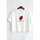 Strawberry Pattern Embroidery Drop Shoulder Tee Cool, white, one size, 66785