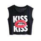Sweet Kiss Lips Print Crop Top Shoulderless Tee Cool, black, one size, 66787