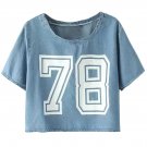 Sporty 78 Print Denim Crop Top Tee Cool, blue, M, 66788
