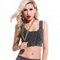Street Chic Button Down Hot Summer Denim Crop Tank Bustier, black, one size, 66842