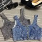 Street Chic Button Down Hot Summer Denim Crop Tank Bustier, black, one size, 66842