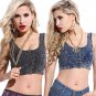 Street Chic Button Down Hot Summer Denim Crop Tank Bustier, black, one size, 66842
