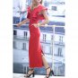 Red Ruffle Sleeves Spliced Slim Maxi Elegant Dress Back Slit, Red, L, 67487