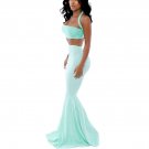 Women Halter Crop Top with Mermaid Maxi Skirt,mint green,S,OP53994