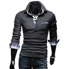 OASAP Tartan-Trim Long Sleeves Man Polo Shirt Men Casual Short-Sleeves T Shirt,OP44072,deep grey,M