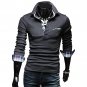 OASAP Tartan-Trim Long Sleeves Man Polo Shirt Men Casual Short-Sleeves T Shirt,OP44072,deep grey,L