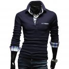 OASAP Tartan-Trim Long Sleeves Man Polo Shirt Men Casual Short-Sleeves T Shirt,OP44072,navy,XS