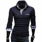 OASAP Tartan-Trim Long Sleeves Man Polo Shirt Men Casual Short-Sleeves T Shirt,OP44072,navy,L