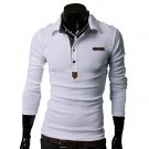 Essential Solid Man Polo Tee Men Long Sleeves Shirt Top,OP44318,white,S