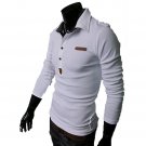 Essential Solid Man Polo Tee Men Long Sleeves Shirt Top,OP44318,white,M
