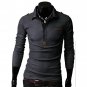 Essential Solid Man Polo Tee Men Long Sleeves Shirt Top,OP44318,grey,L