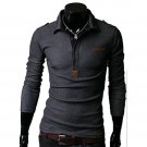 Essential Solid Man Polo Tee Men Long Sleeves Shirt Top,OP44318,grey,S