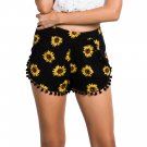 Sunflower Print Summer Trimmed Shorts,OP70858,black&yellow,XL