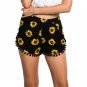 Sunflower Print Summer Trimmed Shorts,OP70858,black&yellow,XL