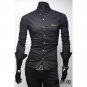 PU-Trim Basic Collar Long Sleeves Slim Men's Shirts,OP45808,black,XS