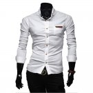 PU-Trim Basic Collar Long Sleeves Slim Men's Shirts,OP45808,white,S