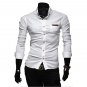 PU-Trim Basic Collar Long Sleeves Slim Men's Shirts,OP45808,white,S