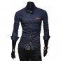PU-Trim Basic Collar Long Sleeves Slim Men's Shirts,OP45808,navy,M
